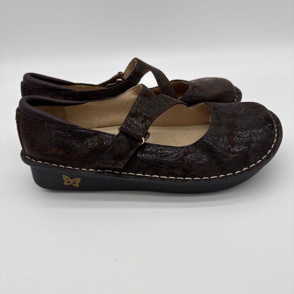 Alegria Jil-562 Brown Paisley Embossed Mary Jane Size 39 8.5 Leather Comfort